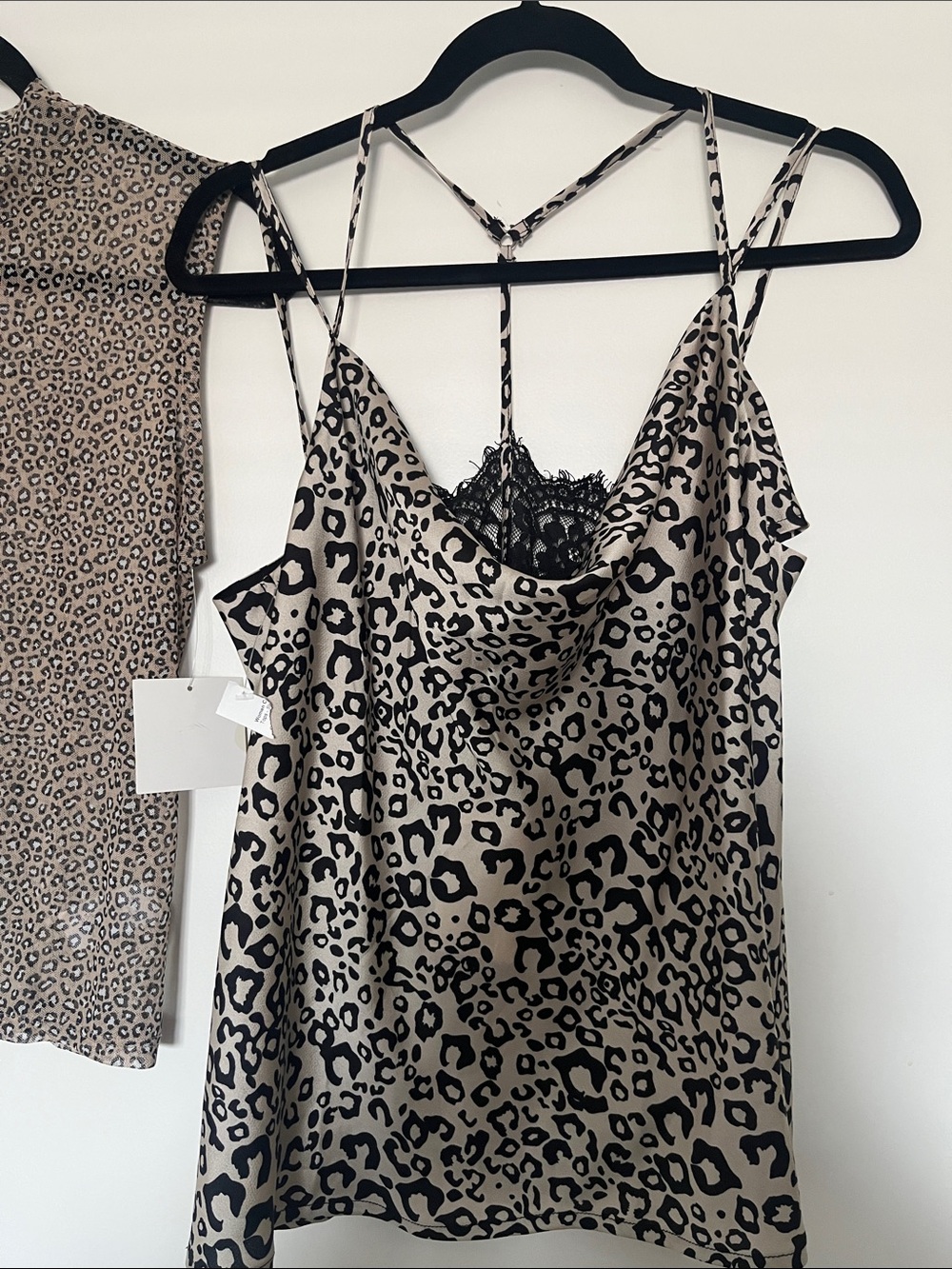 Leopard Print Satin Cami Top - Taupe/Black - Picture 4 of 7